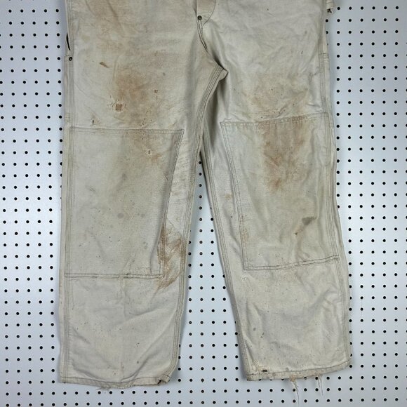 Carhartt Overall 38x30 Duck Bib Canvas Double Knee Work Faded Cotton Khaki 90s - Picture 3 of 7